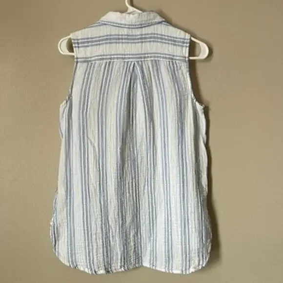 LL Bean Seersucker Shirt Womens SMALL Sleeveless Top Preppy Summer Casual Stripe - Picture 10 of 11